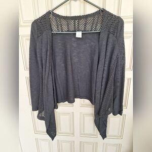 Arizona Jean Co Cardigan Open SzS 7/8 Blk Lace Yoke/Sides Cotton/Poly/Rayon